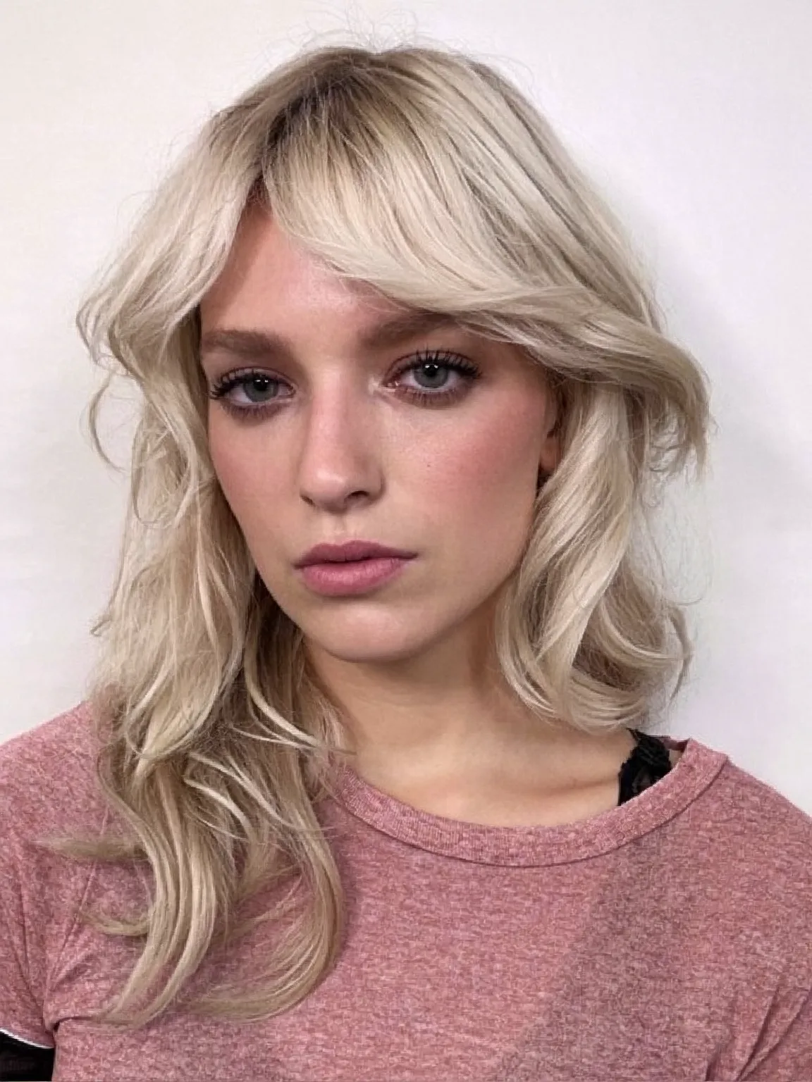 Voluminous Platinum Blonde Layered Medium Shag
